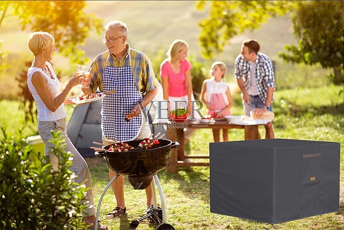 Fire Pit Cover 600D Heavy Duty Waterproof Fabric With PVC Coating Square 36" Wx 36" D x 24" H Dark Grey Fits for 32-36 Inch Fire Pit Table Fade Resistant Outdoor Firepit Cover