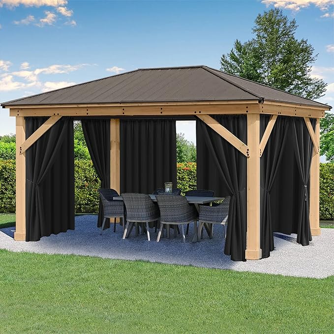 HolidayIdeas Outdoor Patio Curtains Waterproof with Rod Pocket 6 Pcs 54x108 Inch- Weatherproof Balcony Outdoor Curtains for Apartments,Porch, Gazebo, Pergola, Sliding Glass Door, Black