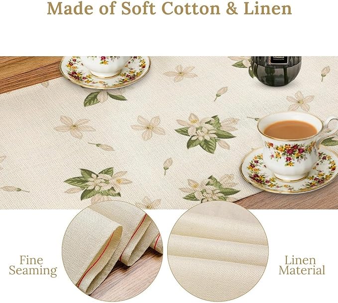 Lemon Spring Table Runner, Farmhouse Rustic Summer Flower Leaves Table Cover for Home Kitchen Dining Room Table, 13x90inch