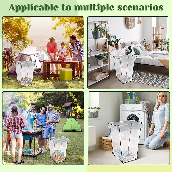 Tandefio 3 Pcs Trash Bag Holder Heavy Duty Metal Outdoor Garbage Bag Holder Garden Leaf Bag Support Stand Holds 30-45 Gallons Bag for Camping Leaves Gardening Parties Lawn Yard Home Weeding