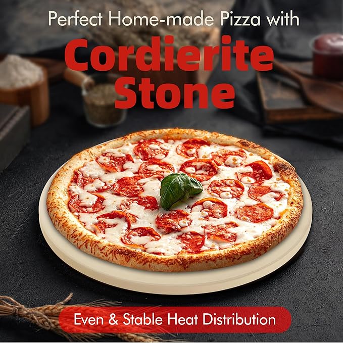 16" Round Pizza Stone, Heavy Duty Cordierite Pizza Pan for Grilling & Pizza Oven, High Temperature Resistant Baking Stone for Pizza, Bread, Meat and More