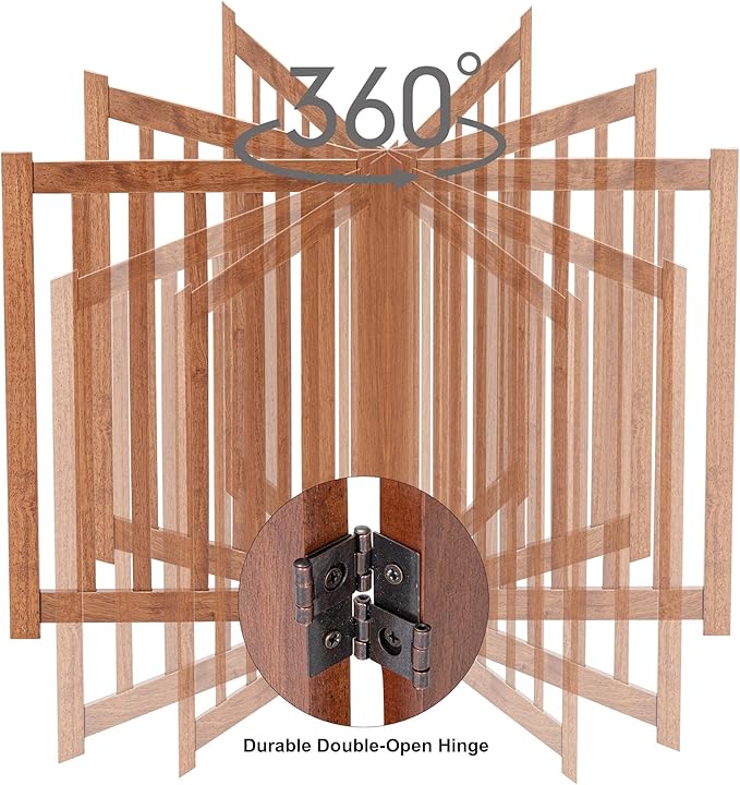 LZRS 6-Panel Extra-Wide Freestanding Wooden Dog Gate Indoor – 24”High Foldable Safety Pet Barrier for Doorways, Hallways, Kitchens, and Long Staircases, Durable Design fit Small to Medium Dogs, Oak