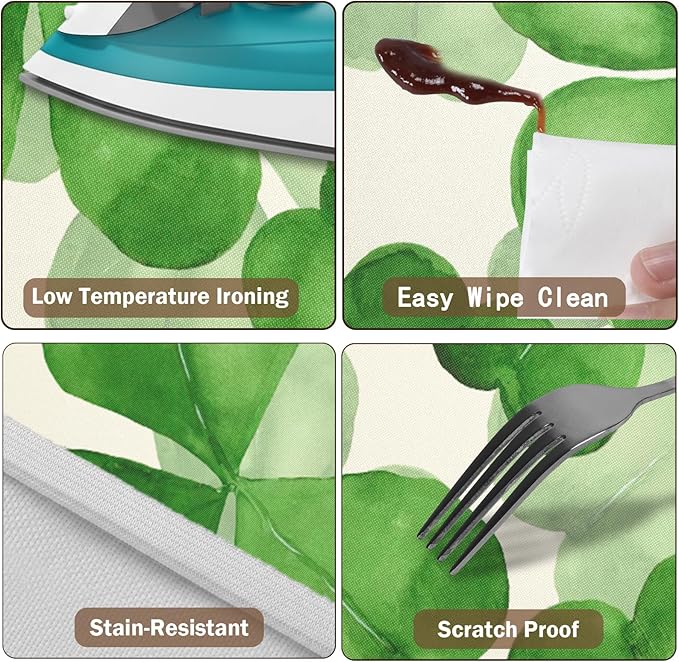 St Patricks Day Round Fitted Tablecloth with Elastic Spring Green Watercolor Shamrock Circle Table Cloth for 48-52" Tables Waterproof Washable Clover Leaf Floral Table Cover for Outdoor Picnic Dining