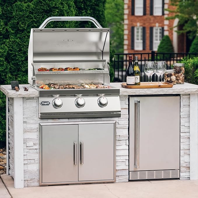 Hygrill Heavy Duty 3-Burner Built In Grill, Stainless Steel Grill Head for Outdoor Kitchen, Natural Gas