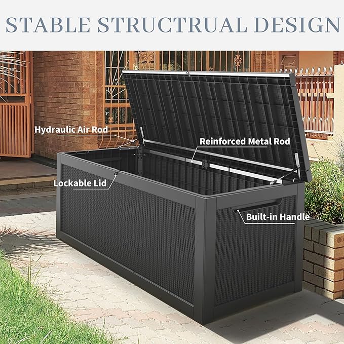 NUNU LAB 260 Gallon Outdoor Storage Box, Large Resin Deck Box with Double Wall Panels, Waterproof Patio Storage Bin for Garden Tools, Pool Accessories, Package Deliveries & Outdoor Gear