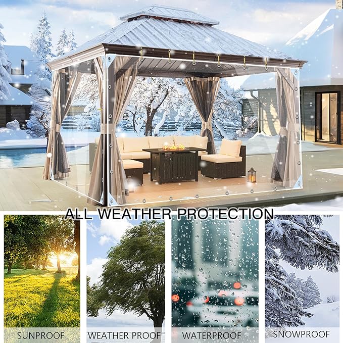 Clear Tarp with Grommets,Transparent Heavy Duty PVC Vinyl Tarpaulin， Anti-Tear Waterproof ，14Mil Clear Awning Canopy Patio Enclosure,for Home Garden Outdoor（10' x 20'）