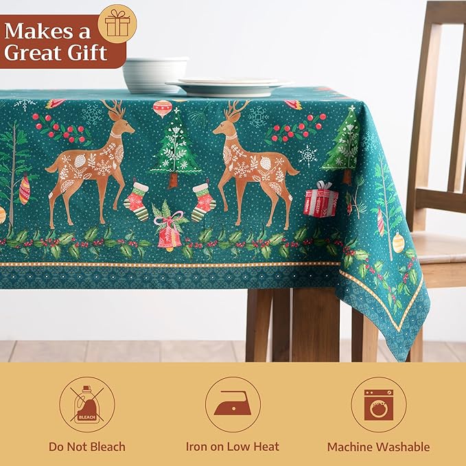 Maison d' Hermine Table Cloth Square Table 100% Cotton 54 x 54 Inches Fall Tablecloth Reusable Everyday Use for Thanksgiving Christmas Decorations Dining Farmhouse Party (Hygge Christmas)