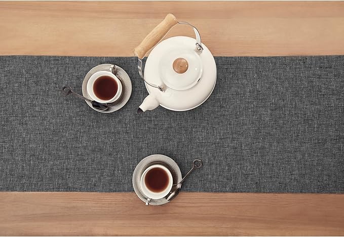 Solino Home Linen Small Table Runner 60 Inches - Athena, 100% Pure Linen Charcoal Grey Table Runner 14 x 60 Inch Ideal for Dresser and Coffee Tables - Winter