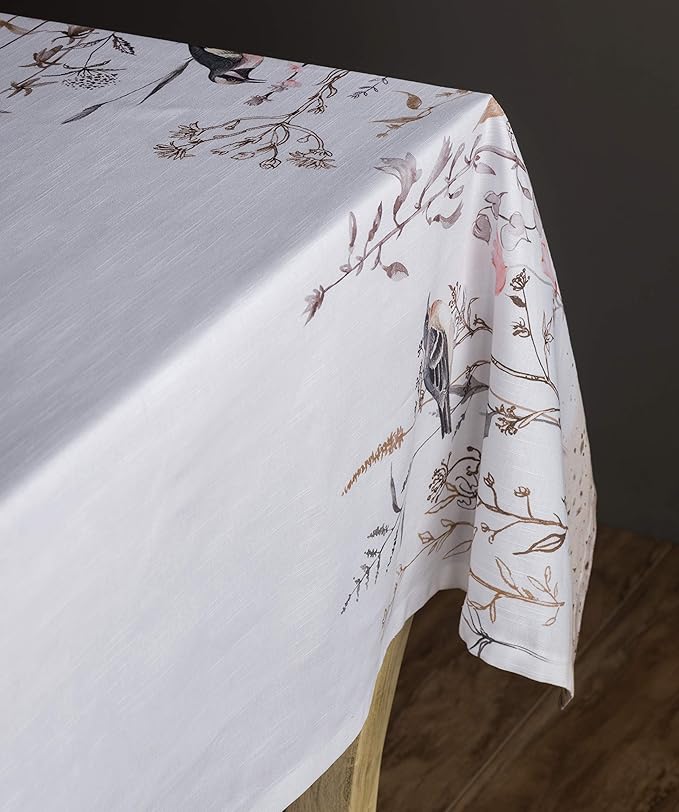 Maison d' Hermine Table Cloth Rectangle Table 100% Cotton 70 x 108 Inches Tablecloth Reusable for Dining Room, Farmhouse, Home, Party, Festive & Wedding Spring Summer - Meadow Florals - Brown