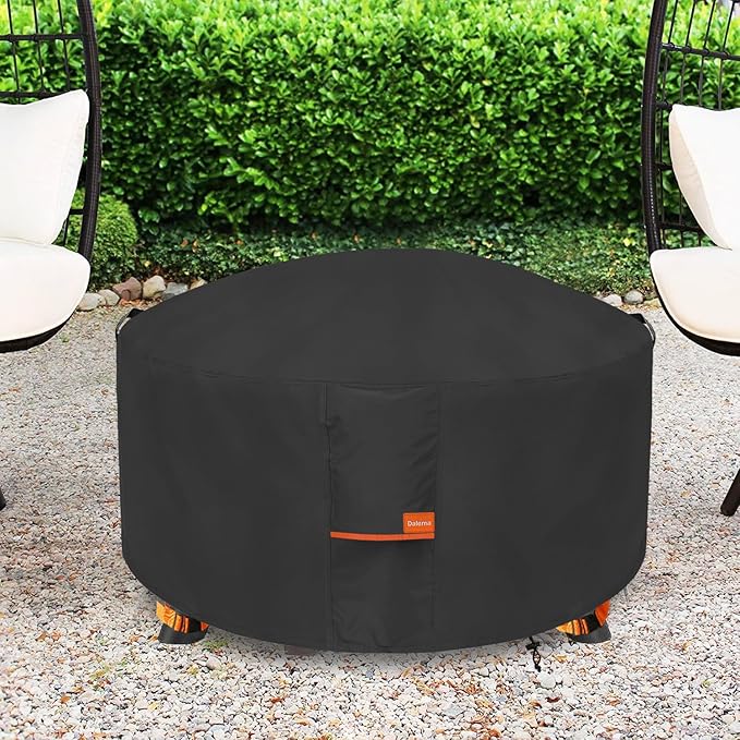 Fire Pit Cover,Outdoor Heavy Duty 600D 100% Waterproof Fire Pit Cover Round,Weatherproof Firepit Covers Round 56" Dia x 22" H,Black