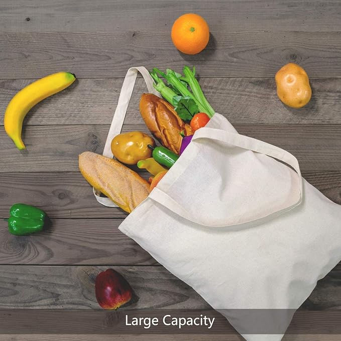 TOPDesign 6-Pack Economical 16"x15" Cotton Tote Bag, Lightweight Medium Reusable Grocery Shopping Cloth Bags, Suitable for DIY, Advertising, Promotion, Gift, Activity
