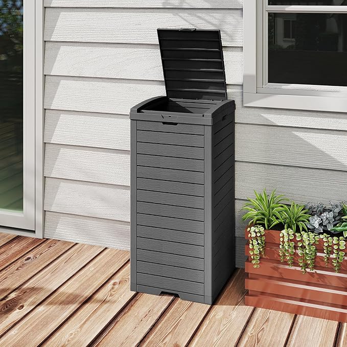 38 Gallon Outdoor Trash Can with lid,Waterproof,UV-Resistant Resin Garbage Can,Lockable Lid and Drip Tray,Trash Bin for Patio,Kitchen, Backyard and Deck(Black)