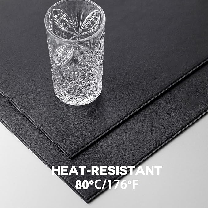 Faux Leather Placemats Set of 8 Vinyl Washable Wipeable Table Mats for Kitchen Dining Table Heat Resistant Waterproof Modern Indoor/Outdoor Placemats Non-Slip Easy Clean Place Mats (Black)