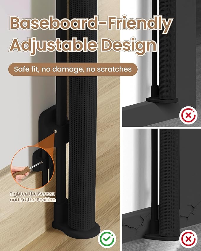 Reinforced Retractable Baby Gate, 100" Wide Child Safety Gate with 8 Support Rods, 34" Tall Scratch-Resistant Mesh Dog Gate for Staircase, Garage, Garden, Outdoor, Black