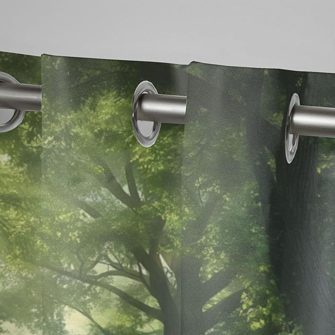 Forest Theme Waterproof Outdoor Curtains for Patio,Dawn Trees Jungle Pattern,Weatherproof Outside Curtain for Cabana, Porch, Pergola and Gazebo,2 Panels,36 x 84 inch,Green