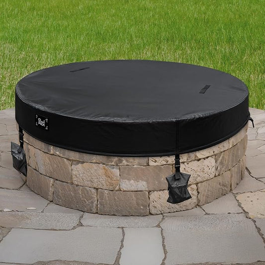 Outdoor Fire Pit Cover,In Ground Firepit Covers Round with Sandbag,600D Heavy Duty Waterproof and Tear-Resistant,Windproof,Suitable for 46-51 Inch Round Built in Stone Firepits,Black