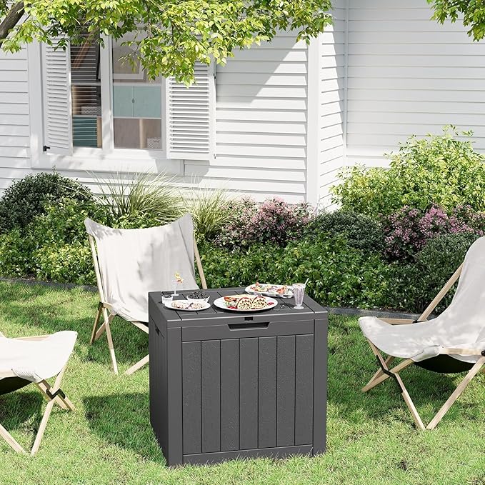 32 * 2 Gallon Outdoor storage deck Box Waterproof ，garden tool,backyard cushion,poolside toy storage,Small delivery boxes for outside,Two Boxes/set,Wood-like Striped BLack