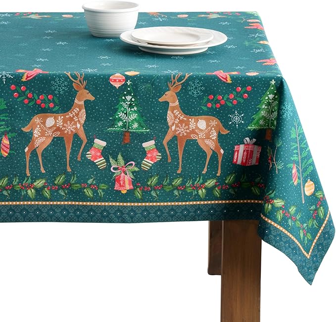Maison d' Hermine Table Cloth Square Table 100% Cotton 54 x 54 Inches Fall Tablecloth Reusable Everyday Use for Thanksgiving Christmas Decorations Dining Farmhouse Party (Hygge Christmas)