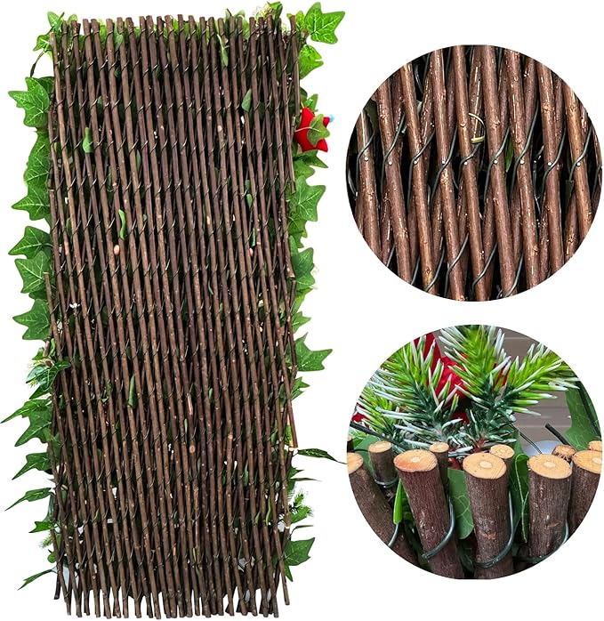 Expandable Fence Privacy Screen for Balcony Patio Outdoor,Decorative Faux Ivy Fencing Panel,Artificial Hedges (Single Sided Leaves) (1, Christmas-Ivy)