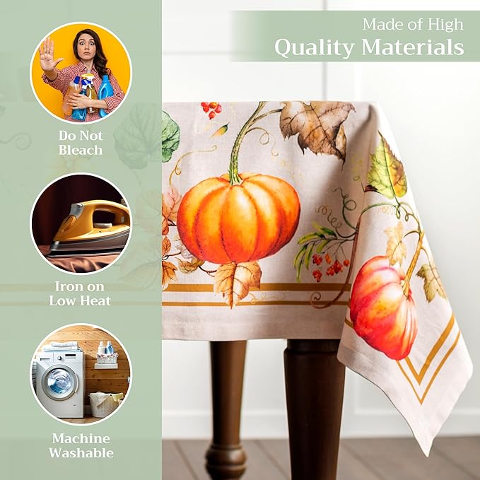 Maison d' Hermine Table Cloth Square Table 100% Cotton 54 x 54 Inches Fall Tablecloth Reusable Everyday Use for Thanksgiving Christmas Decorations Dining Farmhouse Party (Potiron)