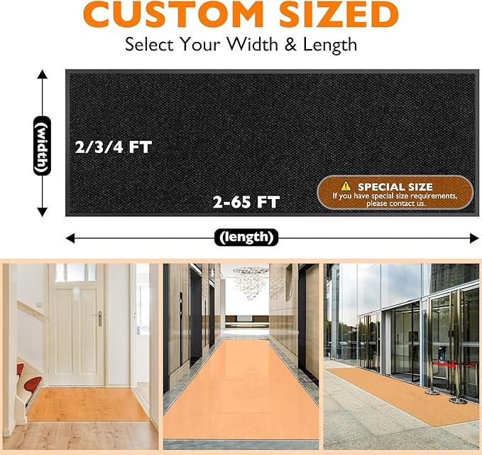 Custom Size Extra Large Front Door Mat, 3FT x 5FT Indoor Outdoor Entrance Commercial Floor Mat, Heavy Duty Dirt Trapper Doormat for Entryway Welcome Mat, Low Profile, Non-Slip, Waterproof