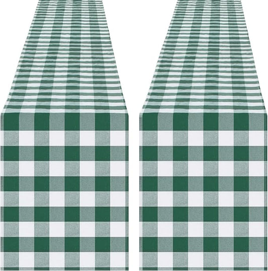 Green Plaid Table Runner 2 Packs 13 x 84 inch Buffalo Check Table Runner St. Patrick's Day Cotton Dresser Scarves for Home Party Dinner Gatherings Decorations