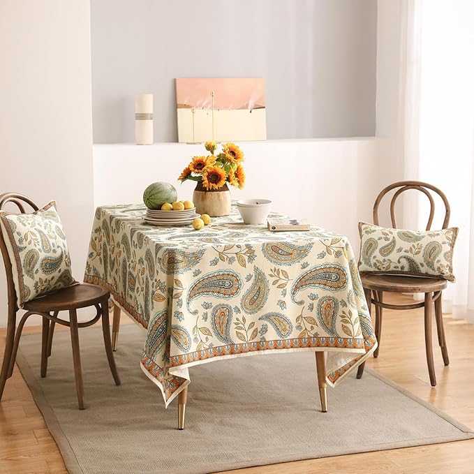 patdrea Designer Vintage French Rectangle Table Cloth,Italian Floral Wrinkle Free Farmhouse Tablecloth,Decor Table Cover for Kitchen Dining,Christmas,Tea Party,Thanksgiving,55"x71"-Lysaniya