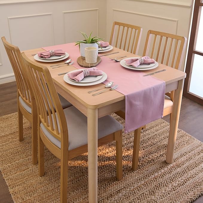 Encasa XO Table Runner 13"x59" Long | Cotton Canvas Fabric | Mauve Solid Color | Machine Washable & Durable