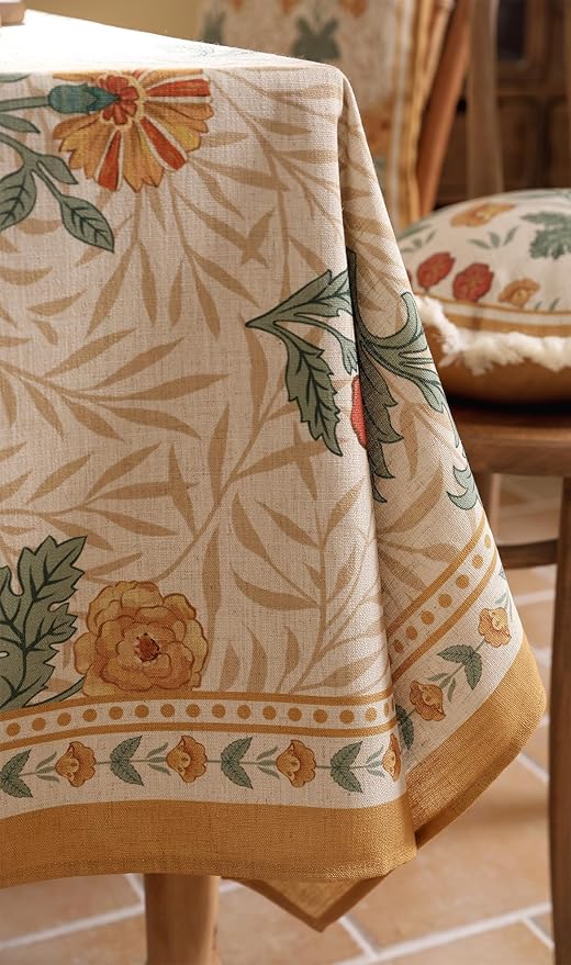 patdrea Designer French Vintage Extra Long Rectangular Tablecloth,Yellow Floral Pattern Anti-Wrinkle Table Cloth,Decor Cover for Kitchen Dining Parties,Christmas,Thanksgiving,67"x118"-Cornflowers
