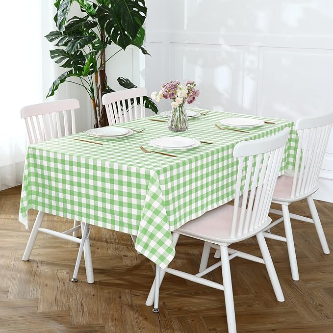 Romanstile Rectangle Vinyl Tablecloth, 100% Waterproof Buffalo Gingham Plastic Table Cloth, Heavy Duty Wipeable Checkered Table Covers for Outdoor, Camping, Picnic, Patio - 54 x 78, Light Green