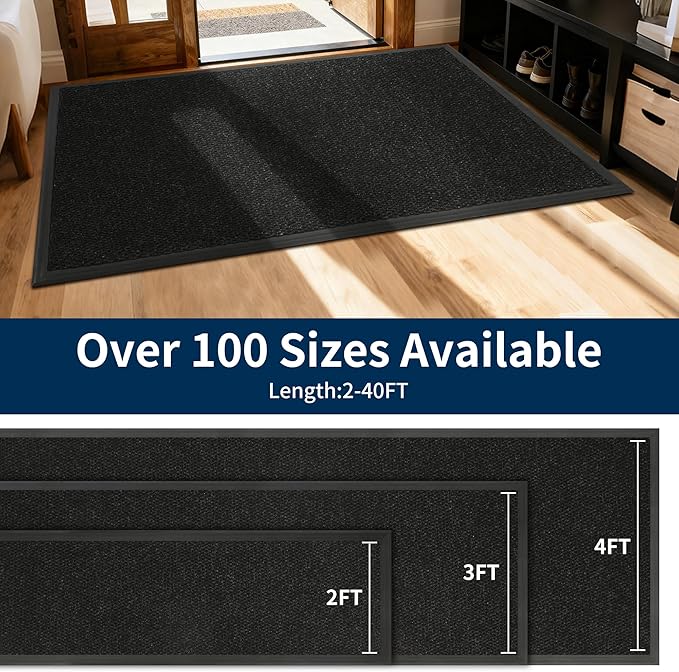 2' X 2' Commercial Outdoor Doormats Customized Sizes,Thick Heavy Duty Rubber Door Mat Indoor Outside, 0.35" Low Profile All-Weather Waterproof Matt for Garage Floor Patio Porch Entrance Entryway