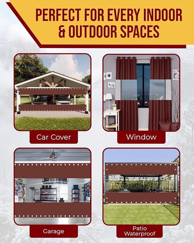 FoundGo 9'Hx15'W Vinyl Curtains for Patio,19oz Outdoor Clear Vinyl Patio Enclosure,Heavy Duty Clear Tarps Waterproof Vinyl Tarp with Grommets for Pergola, Porch,Gazebos,Balcony,-4℉ Cold Resistant