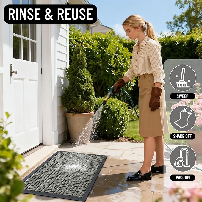 OLANLY Front Door Mat Outside Entrance 33x21, Absorbent, Heavy Duty Sturdy Natural Rubber Doormat Indoor Outdoor, Non-Slip, Stain and Fade Resistant, Low Profile Floor Mat for Entryway, Modern Gray