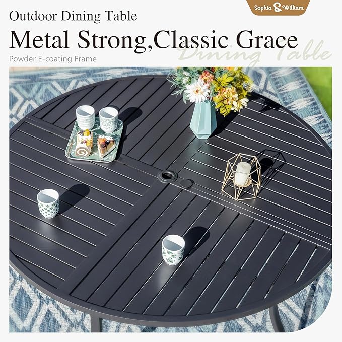 Sophia & William Round Patio Table and Chairs Set, Outdoor Dining Set for 4, 5 Piece Metal Patio Furniture, 42" Black Table(Stripe)