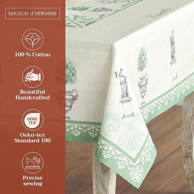 Maison d' Hermine Table Cloth Rectangle Table 100% Cotton 60 x 108 Inches Tablecloth Reusable Decorative for Dining Room, Farmhouse, Home, Party, Festive & Wedding Spring Summer - Jardin Du Roy