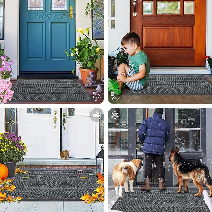 Smiry Front Door Mat Outside Entrance, Heavy Duty Sturdy Natural Rubber Doormat, Trap Dirt and Moisture, Easy Clean Low Profile Mats for Indoor Outdoor Entry, Irregular Triangle (71x47, Grey)