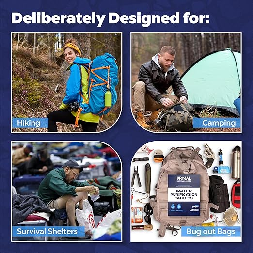Water Purifier Tablets –Water Purification Tablets for Emergency Water - Hiking, Camping, Survival, Emergency – Drinking Water Filtration System Survival Tabs - Purificador De Agua - 1L - 100 Tablets