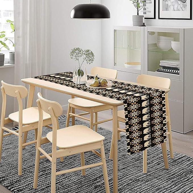African Table Runner, African Art Elephants Geometric Tribal Ethnic Table Runner for Dining Kitchen Farmhouse Party Coffee Home 13x36in
