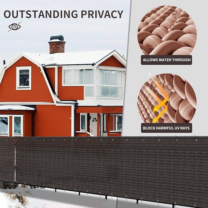 LOVE STORY Custom Size 3.3'x26' Brown Balcony Privacy Screen,UV Block Privacy Fence Screen,90% Shield for Outdoor Pool Garden Apartment Railing