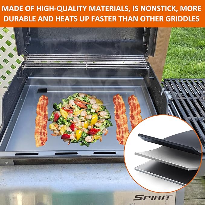 Full-Size Griddle Inserts with Handles for Weber Spirit 200 Spirit II 200 Series Grills Flat Top Cooking Pan Replacement Part for Weber Spirit I & II E-210 E-220 S-210 S-220 Series