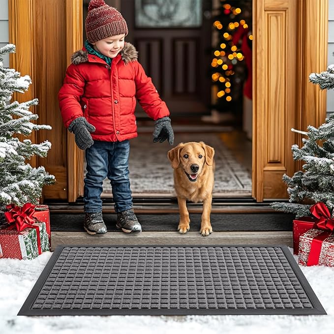 Smiry Front Door Mat Outside Entrance, Heavy Duty Natural Rubber Doormat, Non Slip, Trap Dirt and Moisture, Easy Clean, Low Profile Welcome Floor Mats for Indoor Outdoor Entry, 47x23 Inch, Mix Grey