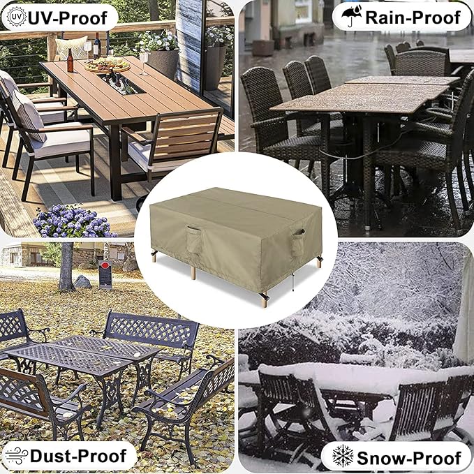 OutdoorLines Outdoor Waterproof Patio Table Furniture Set Covers - Square Weatherproof Patio Furniture Covering for Deck, Lawn and Backyard 126 L x 126 W x 32 H in, Camel