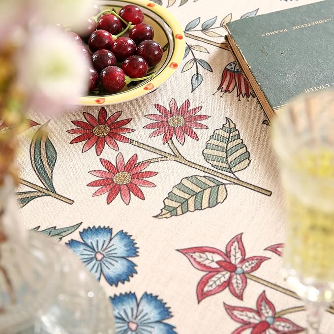 French Linen Round Tablecloth,Vintage Colorful Multiple Prints Soft and Durable Tablecloths,Decorative Table Cover for Kitchen,Dining,Party,Thanksgiving,Christmas,Diameter 67"-Lohi