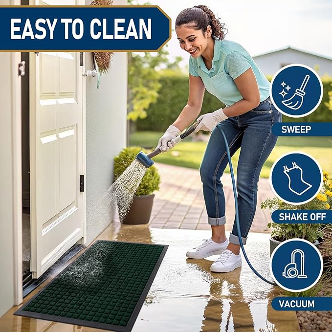 Smiry Front Door Mat Outside Entrance, Heavy Duty Natural Rubber Doormat, Non Slip, Trap Dirt and Moisture, Easy Clean, Low Profile Welcome Floor Mats for Indoor Outdoor Entry, 35x23 Inch, Black Green