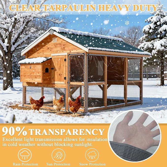 16x24 FT Clear Vinyl Patio Enclosure Panels - Heavy Duty Waterproof Clear Tarps with Reinforced Edges & Grommets for Temporary Winter Porch Enclosure & Deck Enclosure