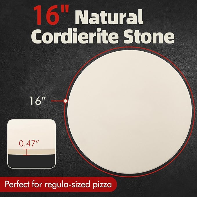 16" Round Pizza Stone, Heavy Duty Cordierite Pizza Pan for Grilling & Pizza Oven, High Temperature Resistant Baking Stone for Pizza, Bread, Meat and More