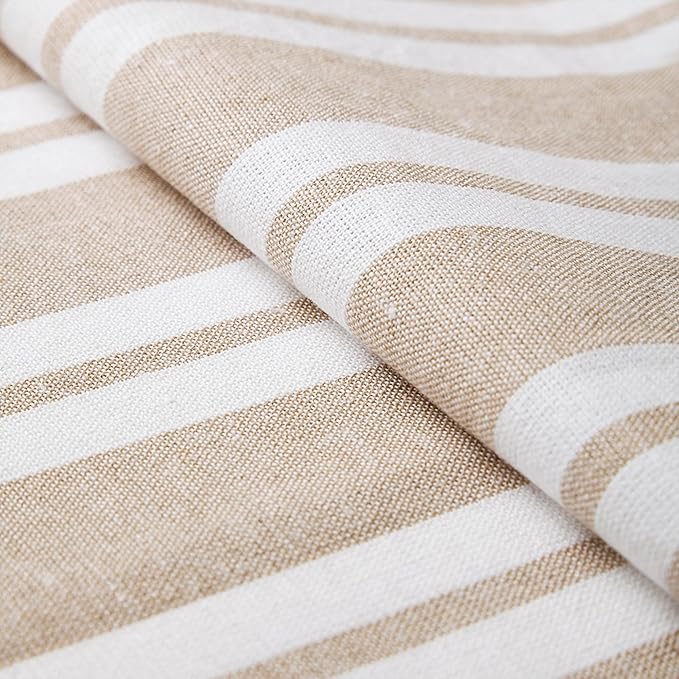 Encasa XO Cotton Dining Table Runner | Franca Beige Stripes | Size 13x91 in - Machine Washable & Durable