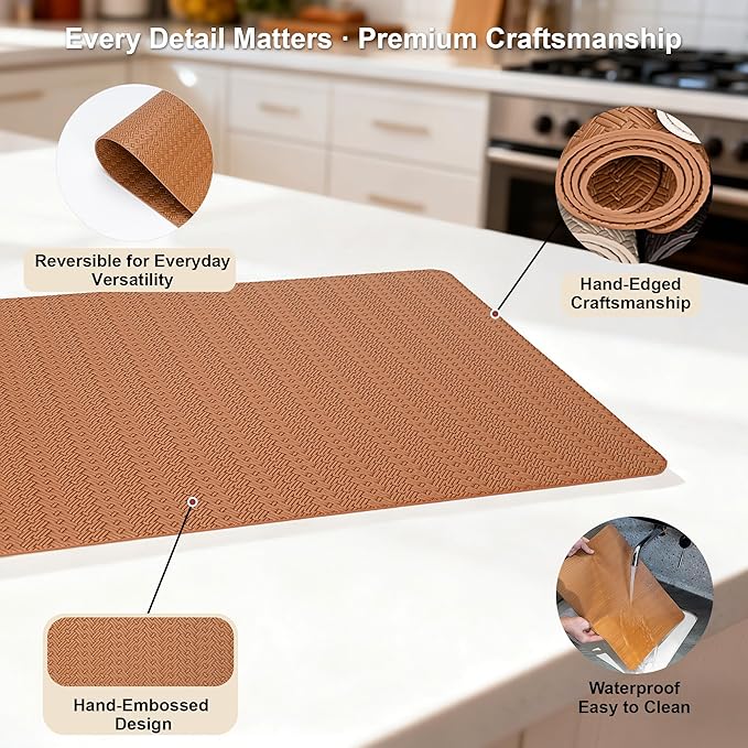 Faux Leather Placemats Set of 4 – 17x12 Inch Vinyl Table Mats, Heat Resistant, Non Slip, Wipeable & Washable, Easy to Clean Dining Table Decor for Kitchen & Dining Room（Cinnamon Brown）