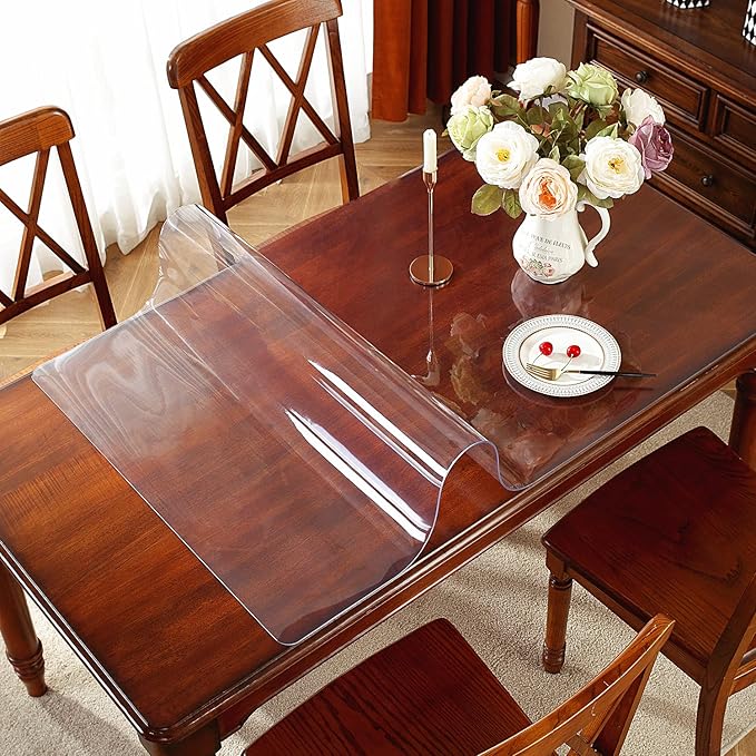 OstepDecor Clear Table Protector 42 x 108 Inch, 2mm Thick Plastic Table Cover, Waterproof PVC Clear Table Cover Protector, Desk Protector Mat, Writing Desk Pad for Desktop, Coffee & Dining Room Table