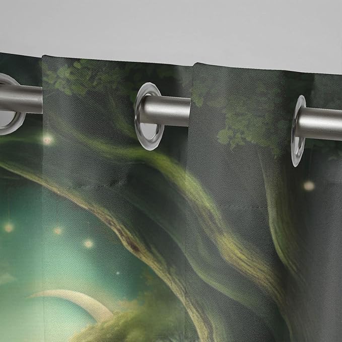 Forest Theme Waterproof Outdoor Curtains for Patio,Trees Moon Lake Pattern,UV and Fade Resistant Outside Curtains for Gazebo, Front Porch, Pergola,2 Panels,36 x 84 inch,Green